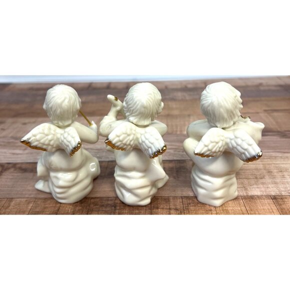 Mikasa Set Of 3 Porcelain Angel Figurines Playing Instruments With Gold Accented - Picture 3 of 4